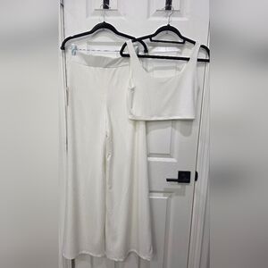 Vici White Ribbed Wide-Leg Knit Pants Set Size Large